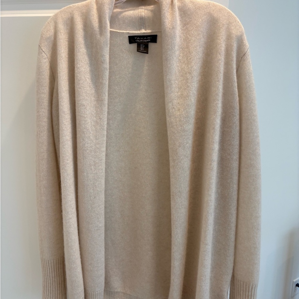 Tahari Cream Open Front 2 ply cashmere Cardigan